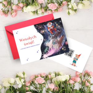 Kartka świąteczna A6, Mikołaj i renifery (Wzór 10)