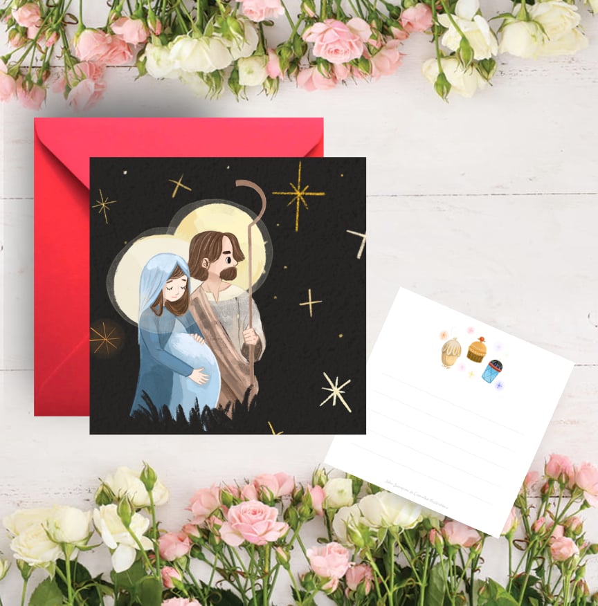Kartka świąteczna, Maryja i Józef (Wzór 4)