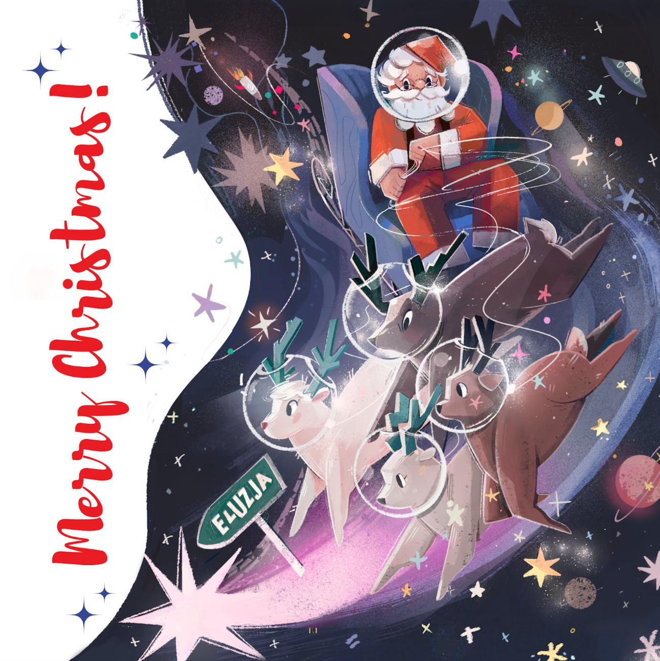 Kartka świąteczna, Mikołaj i renifery (Wzór 5) - obrazek 2