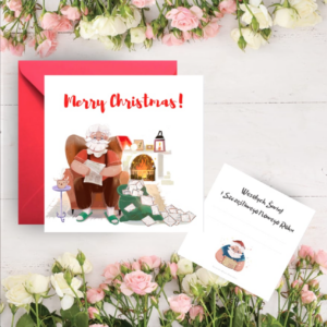 Kartka świąteczna, Święty Mikołaj czyta listy (Wzór 7)