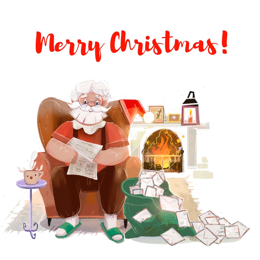 Kartka świąteczna, Święty Mikołaj czyta listy (Wzór 7) - obrazek 2